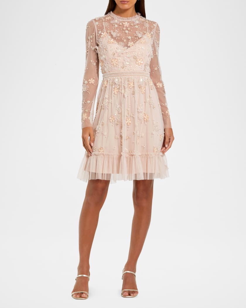 sachin and babi light blue dress Mac Duggal Floral-Embroidered Tulle Midi Dress main image 0