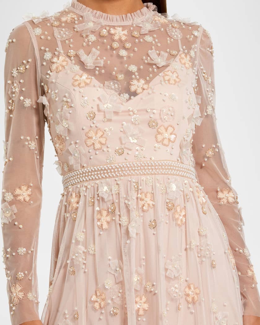 Mac Duggal Floral Beaded Tulle Mini Dress | Neiman Marcus