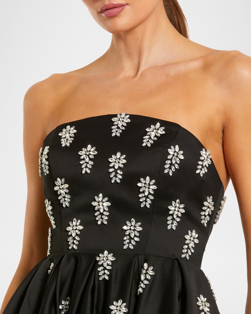 Mac Duggal Women's Crystal Embellished Strapless Satin A-Line Dress - Black - Size 4