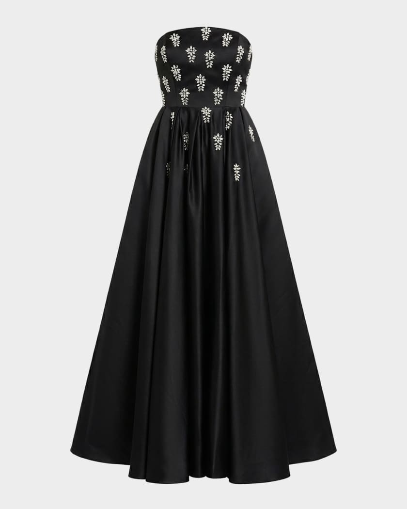 mac duggal strapless embellished a line dress Ieena for Mac Duggal - White Strapless Crystal Embellished Satin A-Line Dress main image 1