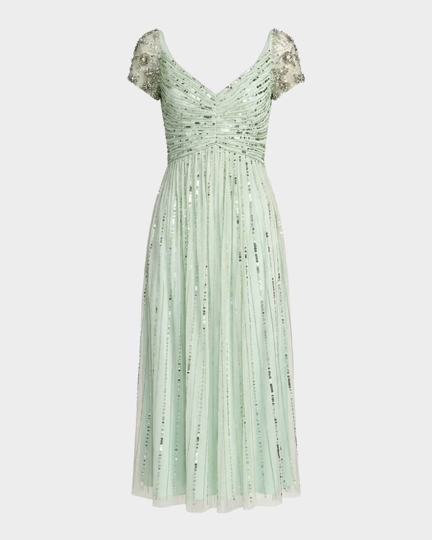 mac duggal beaded tank dress Mac Duggal Women's Beaded Sequin Shawl Gown - Beige Gold