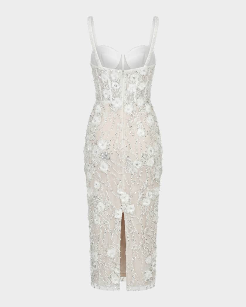 beaded midi dress white Adelina