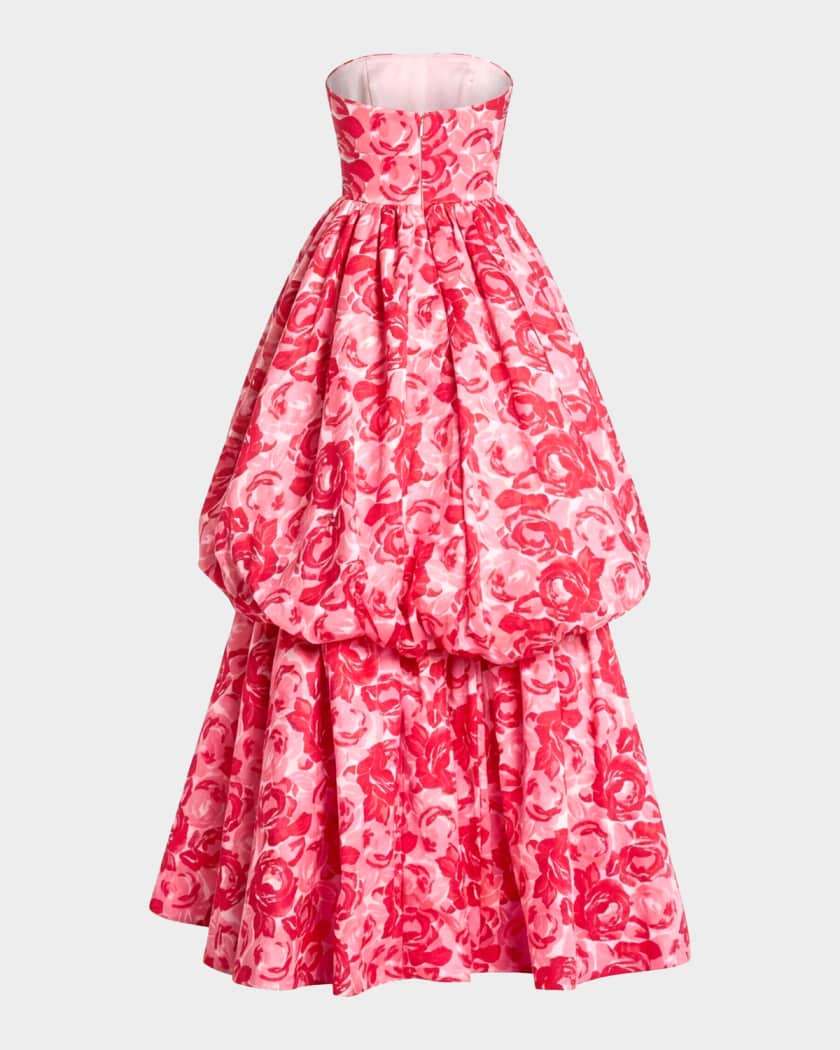 Mac Duggal Floral Brocade Bubble Hem Strapless Gown | Neiman Marcus