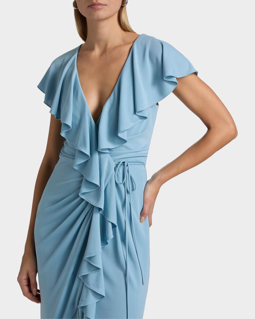cinq a sept blue dress Malak 00 / this midi dress transitions seamlessly from brunch to evening events Cinq a Sept Malak Ruffled