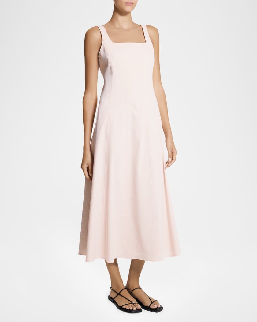 Theory Sleeveless Square-Neck Seamed Midi Dress | Neiman Marcus