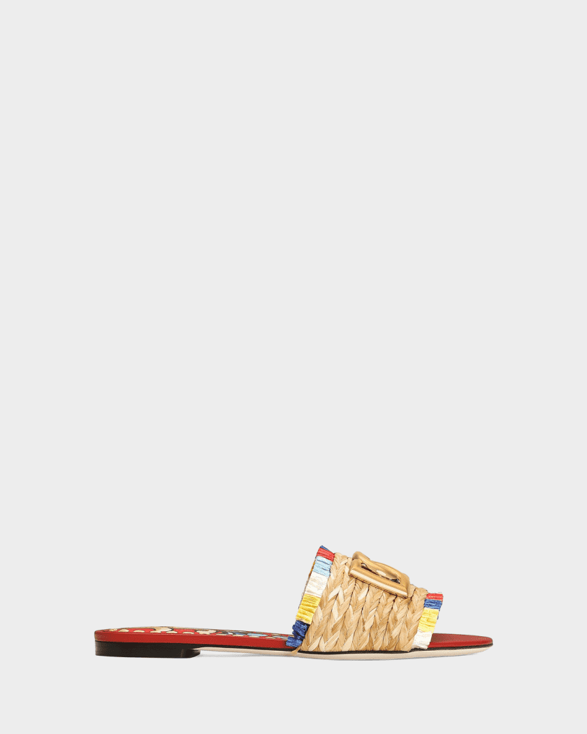 Dolce&Gabbana Braided Raffia DG Slide Sandals | Neiman Marcus