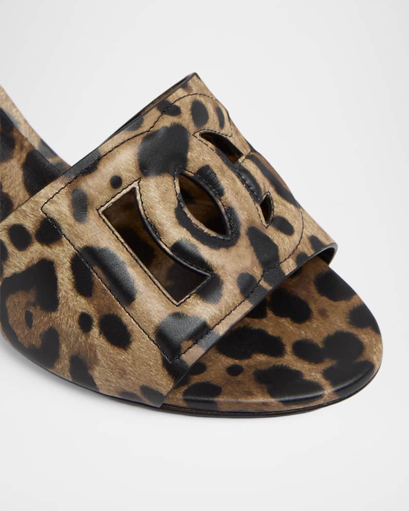 Dolce&Gabbana 60mm DG Cutout Leopard-Printed Leather Slide Sandals