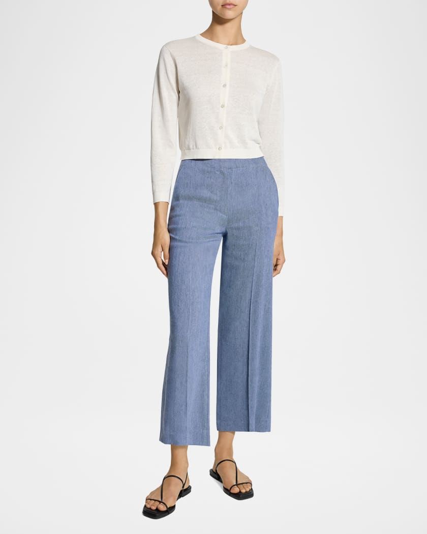 Theory Cropped Linen-Blend Cardigan | Neiman Marcus