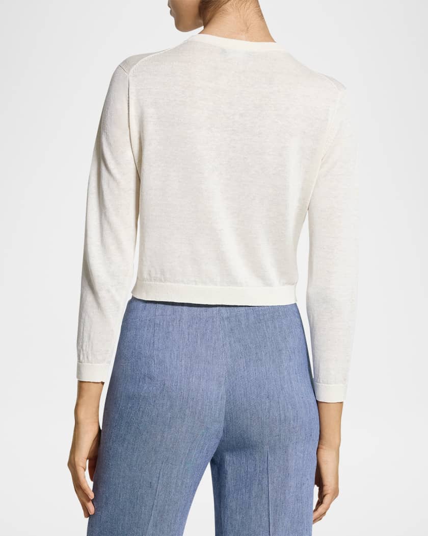 Theory Cropped Linen-Blend Cardigan | Neiman Marcus