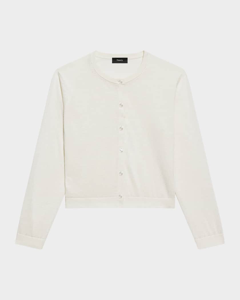 Theory Cropped Linen-Blend Cardigan | Neiman Marcus