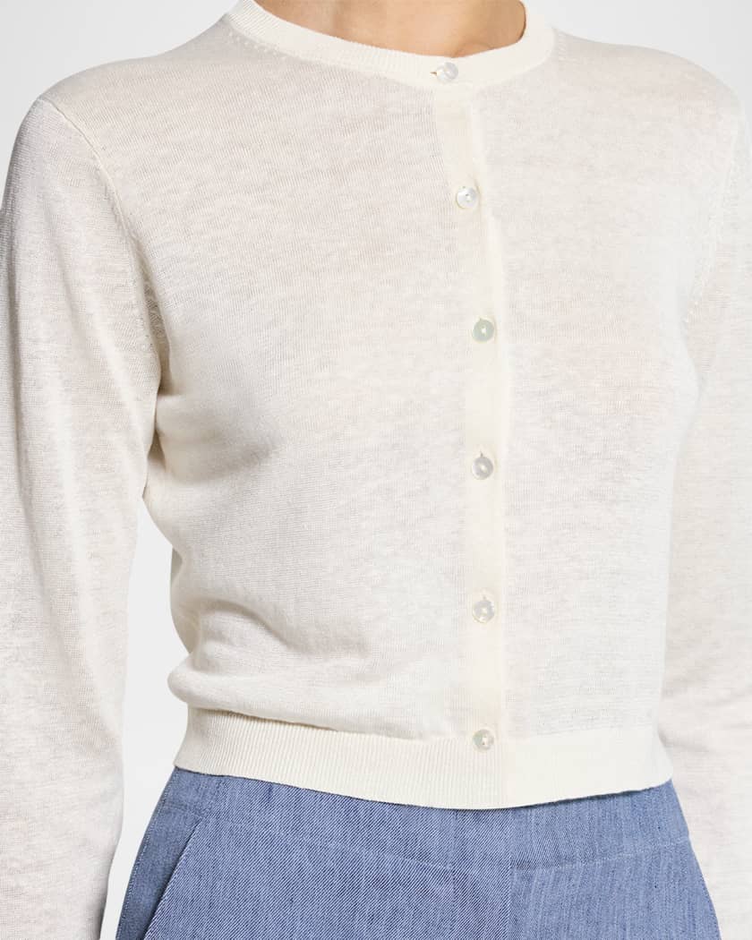 Theory ウースター クレープニット ショートスリーブ カーディガン Theory Cropped Linen-Blend Cardigan | Neiman Marcus