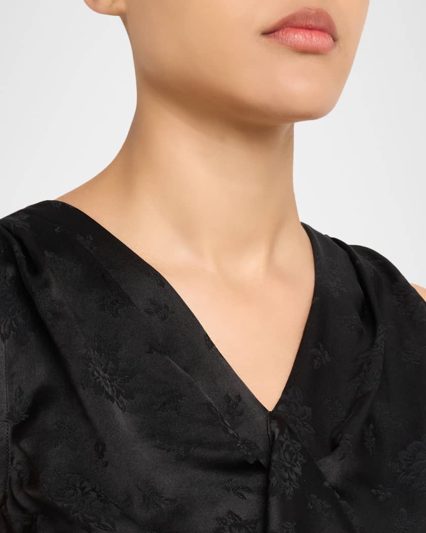 3.1 Phillip Lim ブラックフラワープリントワンピース M シルク 3.1 Phillip Lim Floral Silk Draped Midi Dress | Neiman Marcus