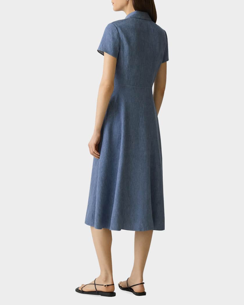 Theory Short-Sleeve Button-Front Linen-Blend Midi Dress | Neiman Marcus
