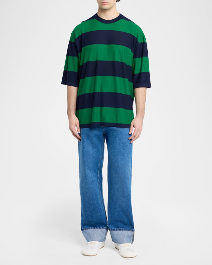 Bottega Veneta Men's Cashmere Wide-Stripe Oversized Crewneck T