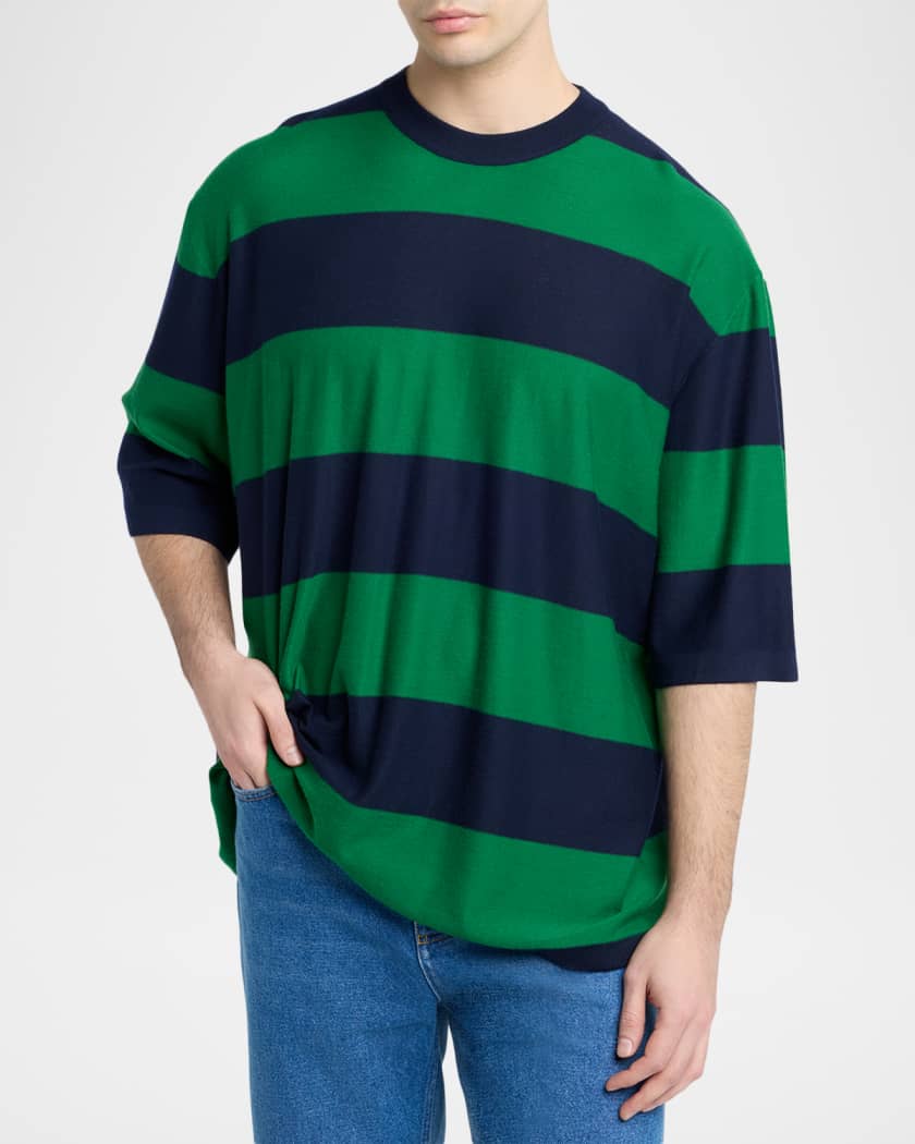 Bottega Veneta Men's Cashmere Wide-Stripe Oversized Crewneck T