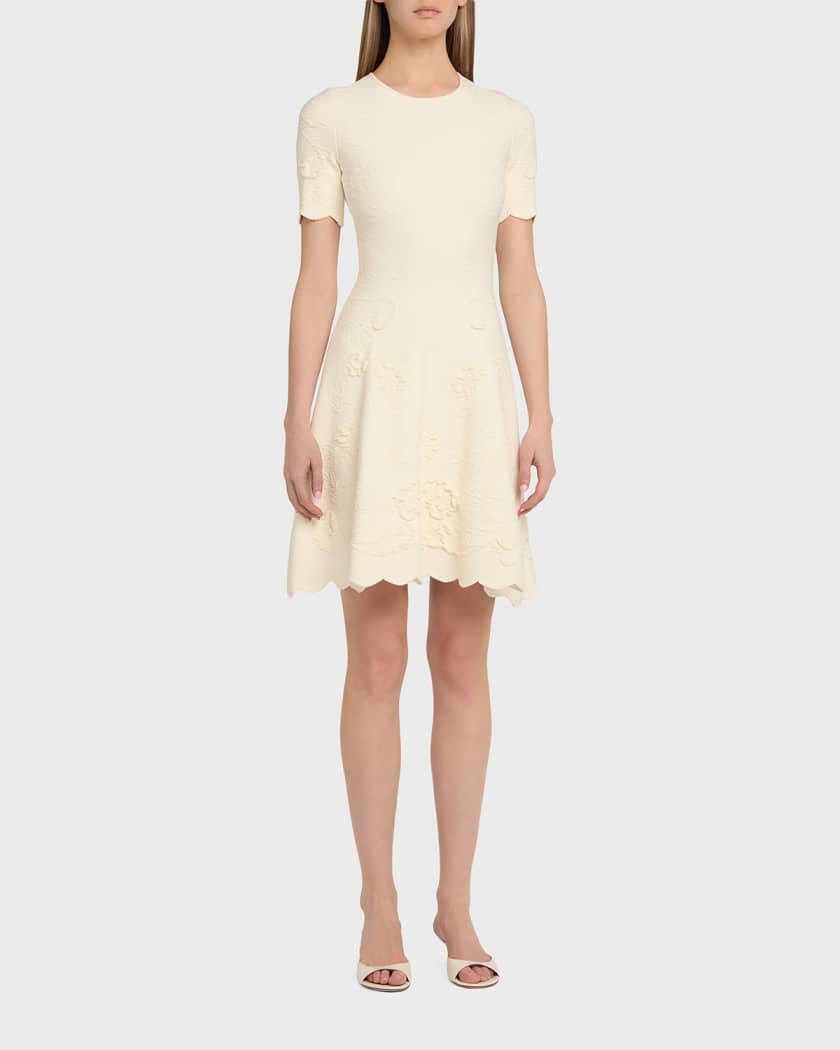 Oscar de la Renta Floral Jacquard Knit Short-Sleeve Mini Dress