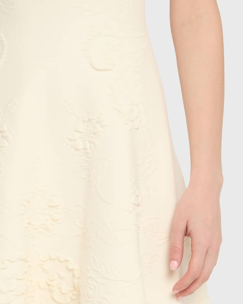 Oscar de la Renta Floral Jacquard Knit Short-Sleeve Mini Dress