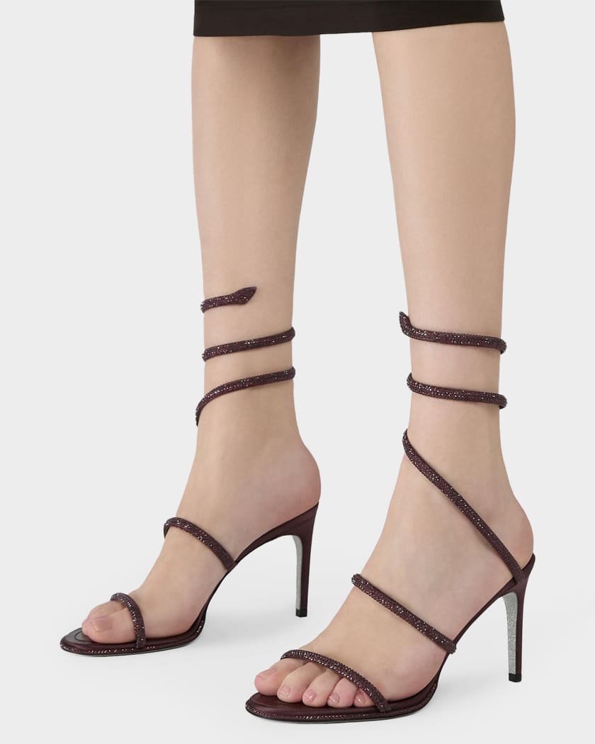 Rene Caovilla 105mm Cleo Embellished Satin Snake-Wrap Sandals