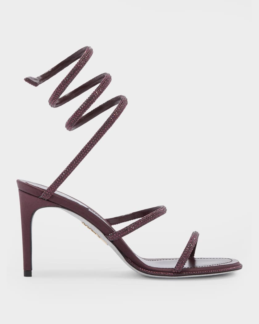 Rene Caovilla 105mm Cleo Embellished Satin Snake-Wrap Sandals