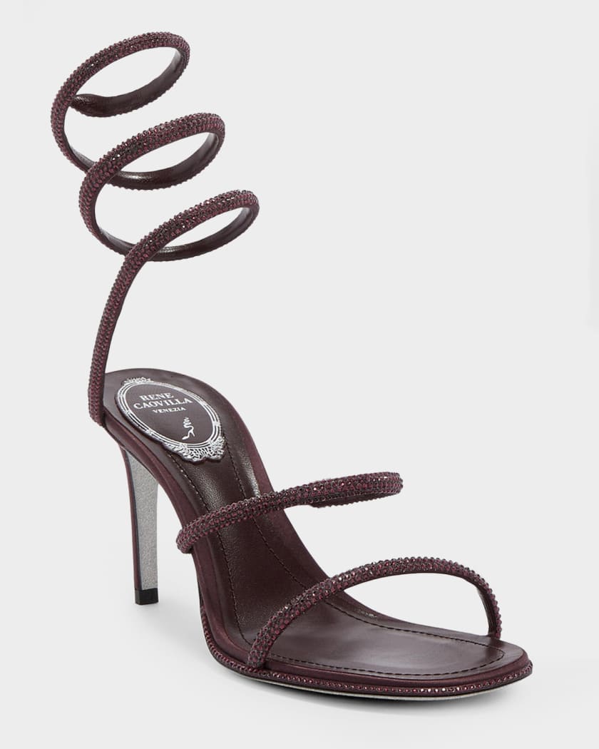 Rene Caovilla 105mm Cleo Embellished Satin Snake-Wrap Sandals