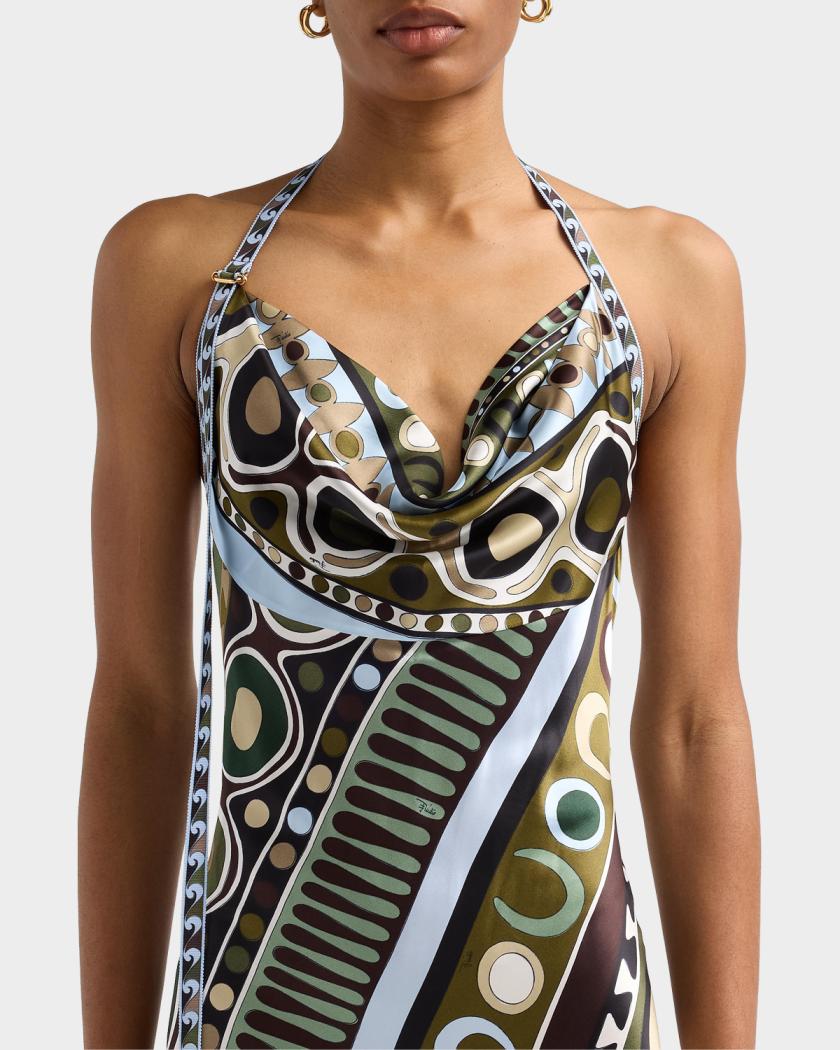 emilio pucci halter dress 1960s Pink & Black Floral Printed Silk Jersey Dres  Shrimpton Couture 6HRH076H822073The model is 178 cm tall and wears Italian size 38 Pucci - Halterneck minidress Emilio