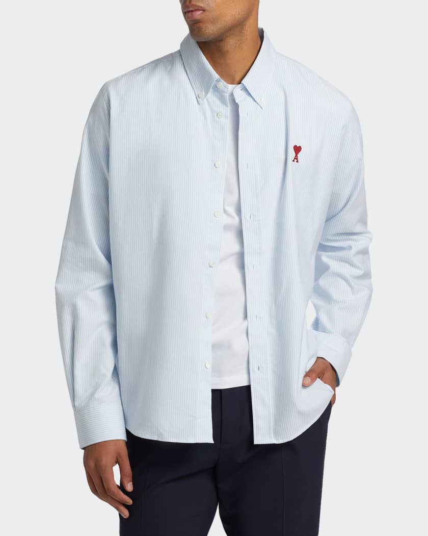 【極美品】AMI Parisシャツ Ami Paris Men's Classic Striped Wool Oxford Shirt | Neiman Marcus