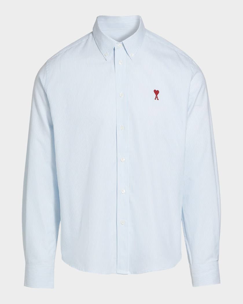【極美品】AMI Parisシャツ Ami Paris Men's Classic Striped Wool Oxford Shirt | Neiman Marcus
