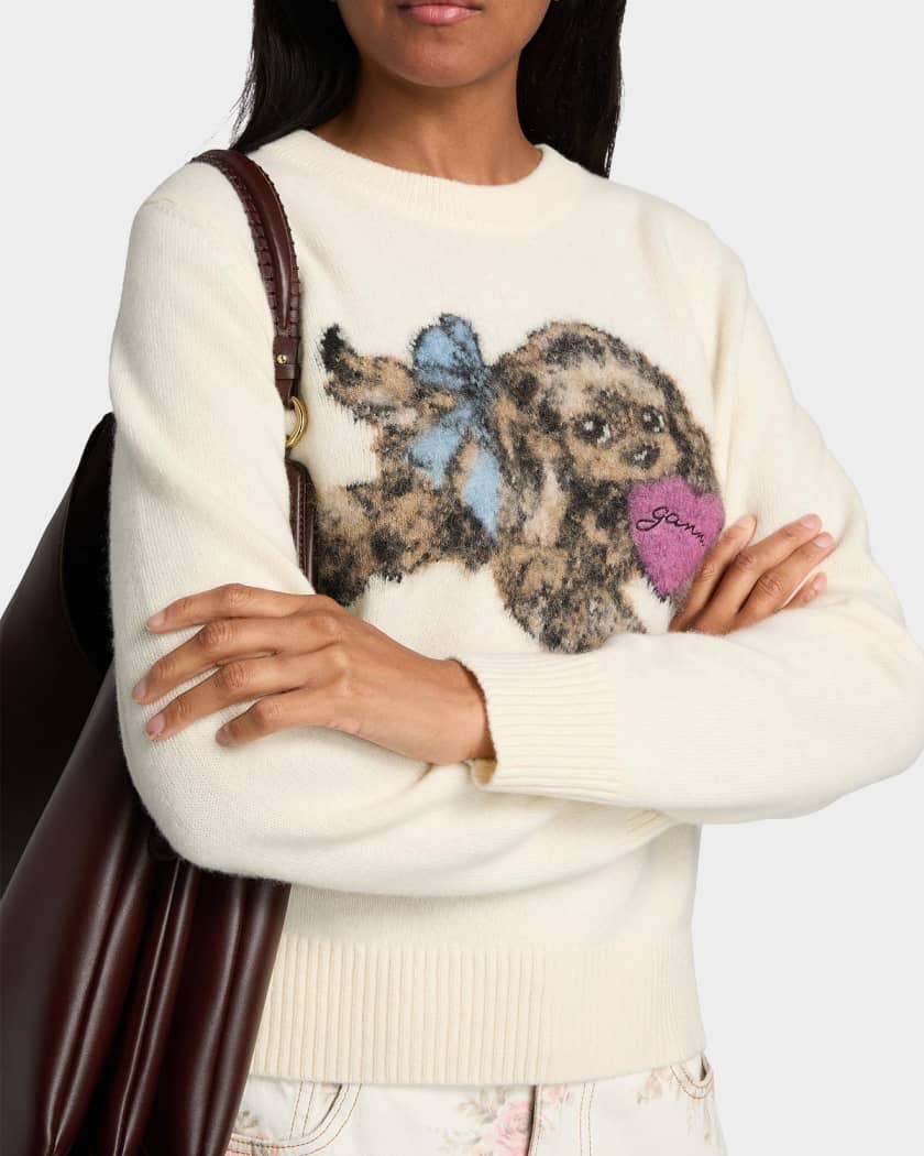 Ganni Puppy Love Crewneck Sweater | Neiman Marcus
