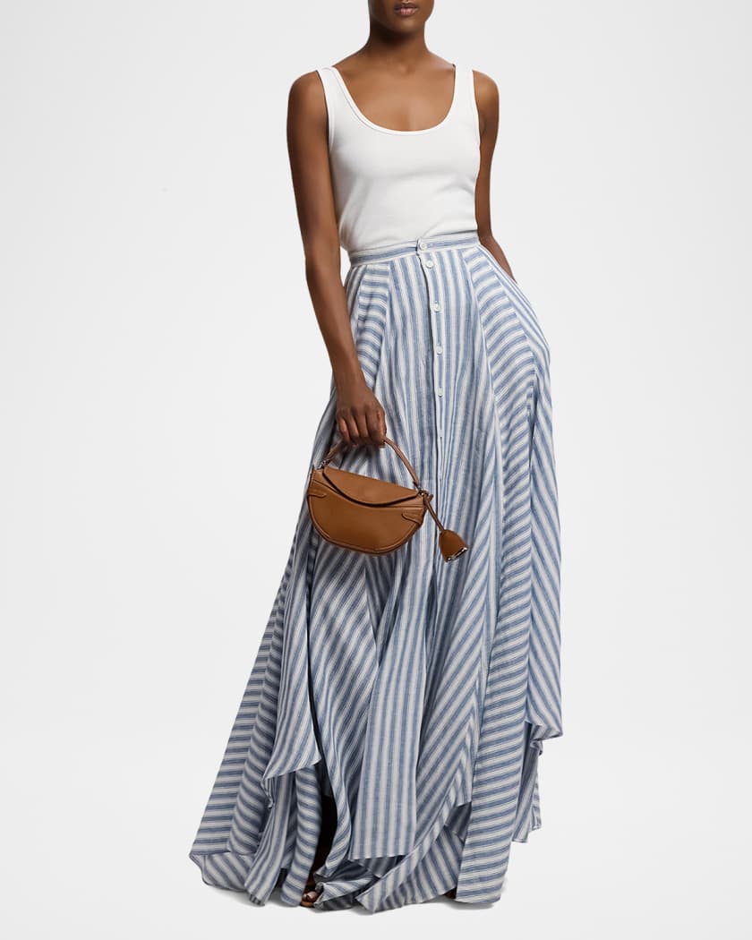 Ralph Lauren Collection Alternating Lines Umbrella Linen Skirt