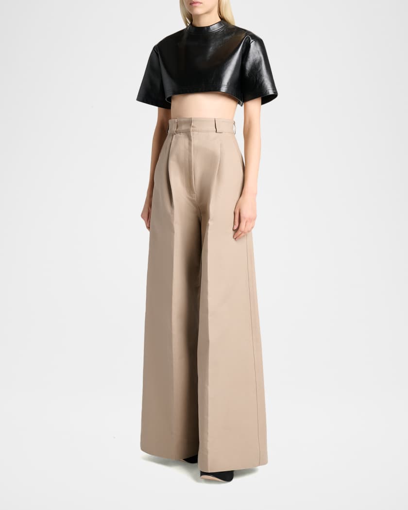Balenciaga High-Rise Pleated Wide-Leg Pants | Neiman Marcus