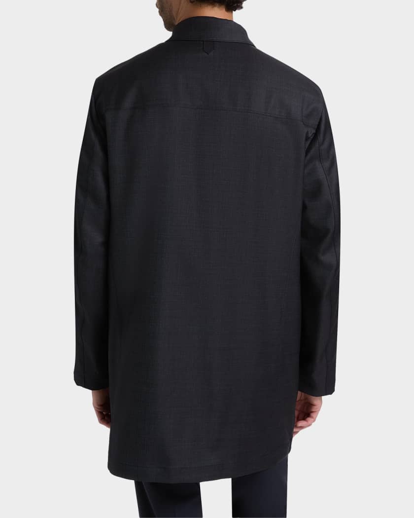 Canali Men's Wool Denim-Textured Overcoat | Neiman Marcus