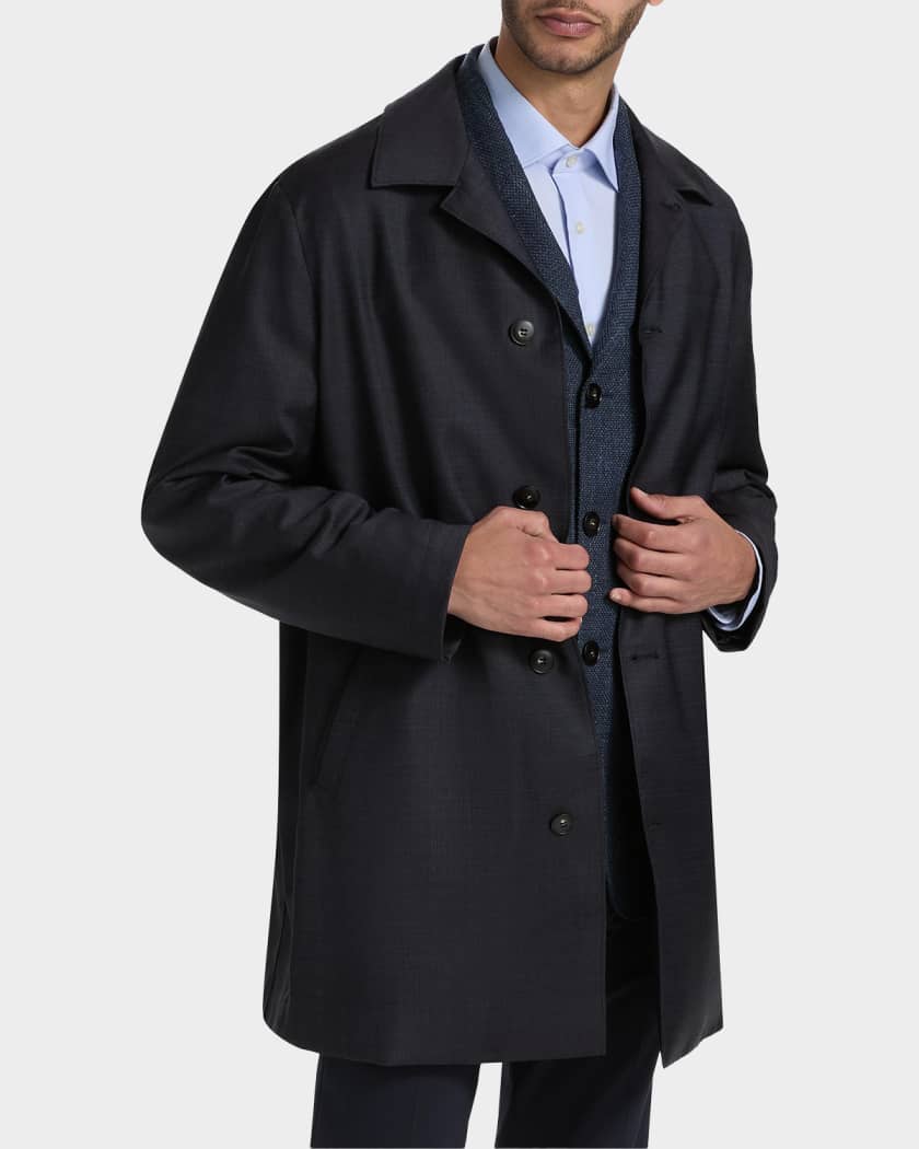 Canali Men's Wool Denim-Textured Overcoat | Neiman Marcus