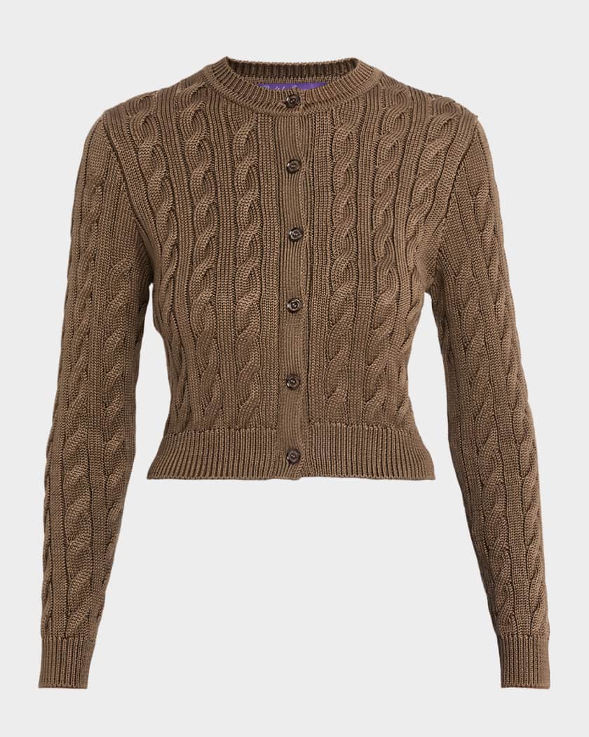 Ralph Lauren Collection Cable-Knit Silk Cropped Cardigan | Neiman