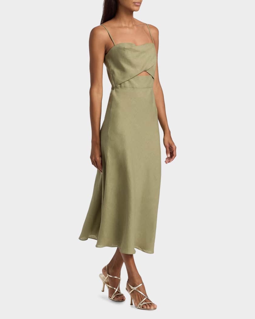 black halo jada cocktail dress Black Halo Jada Linen Cut-Out Midi-Dress