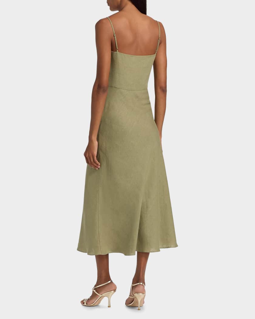 black halo midi dress in green Black Halo Women's Jada Linen Cut-Out Midi-Dress - Cypress