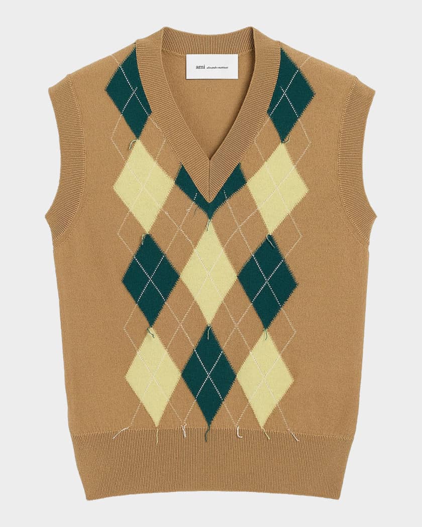 Ami Paris Men's Wool Intarsia Knit Argyle Vest | Neiman Marcus