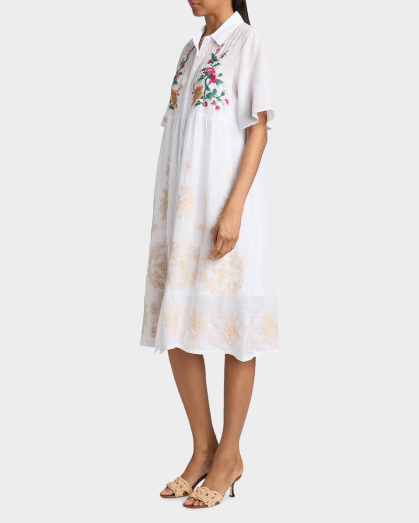 embroidered dress cotton Women's Golden Coastlines White & Yellow Embroidered Scalloped Cotton Mini Dress | Size: S main image 1