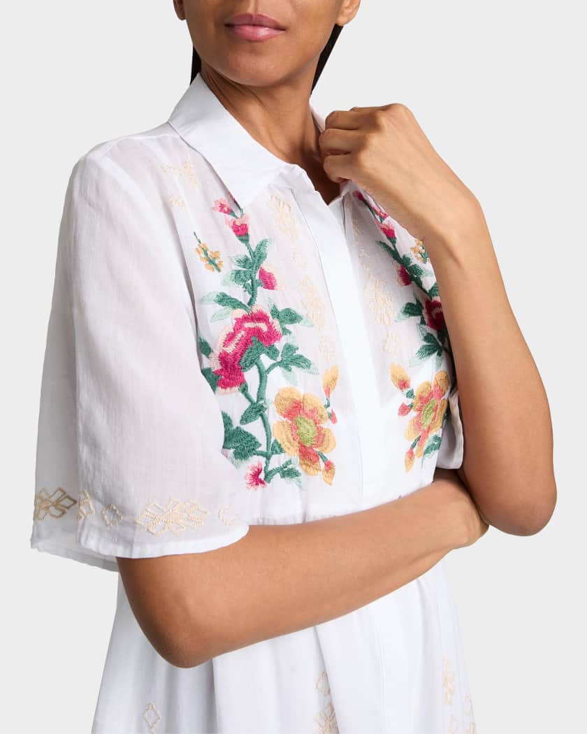 Johnny Was Embroidered A-Line Midi Dress | Neiman Marcus
