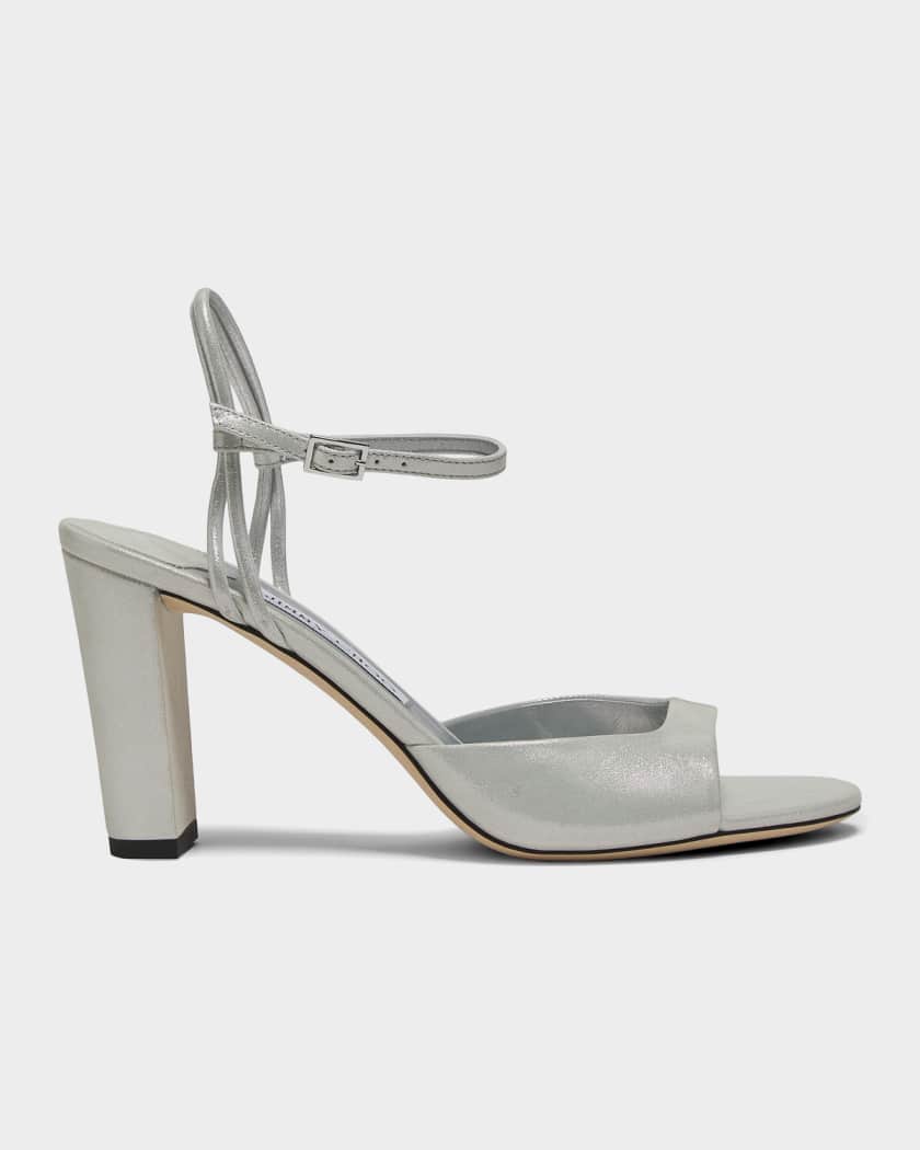 Jimmy Choo 85mm Alys Metallic Suede Ankle-Strap Sandals | Neiman