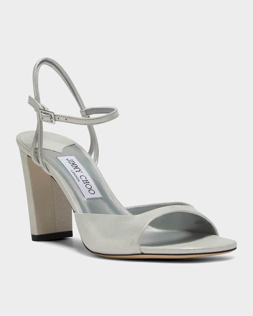 チュナ Jimmy Choo 85mm Alys Metallic Suede Ankle-Strap Sandals | Neiman