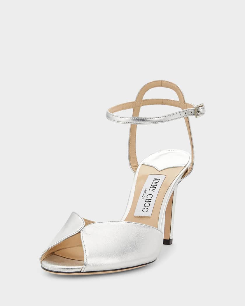 サンゴ ホワイト 約40センチ Jimmy Choo 85mm Sacora Metallic Leather Ankle-Strap Sandals