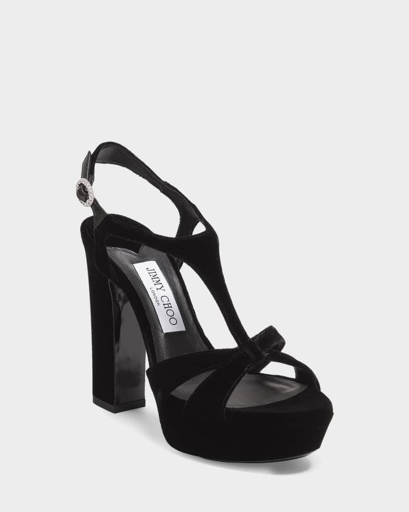 Jimmy Choo 120mm Kesia Velvet Platform Sandals | Neiman Marcus