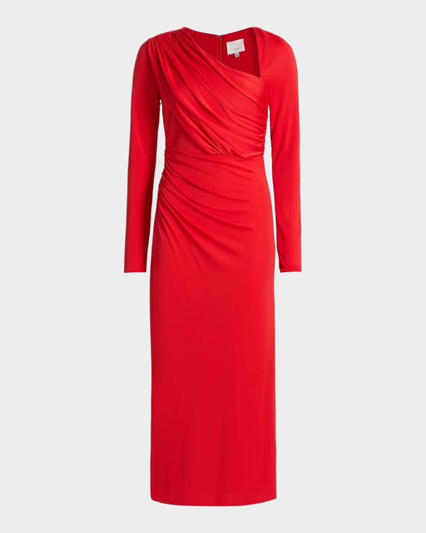 Cinq a Sept Jalyn Draped Jersey Midi-Dress | Neiman Marcus