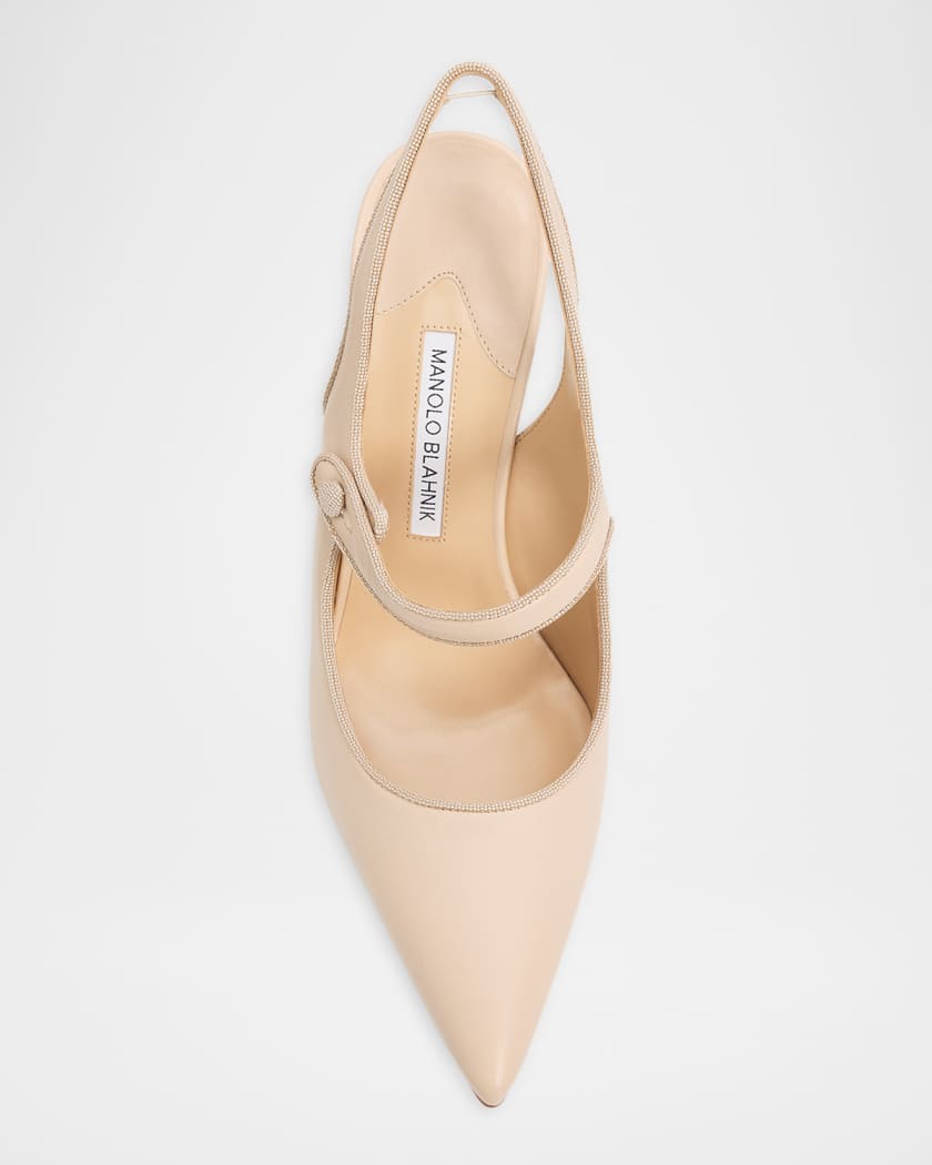 Manolo Blahnik 90mm Camparisli Leather Mary Jane Slingback Pumps