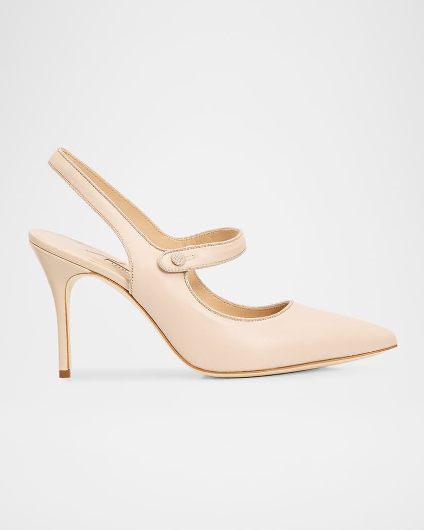 Manolo Blahnik 90mm Camparisli Leather Mary Jane Slingback Pumps