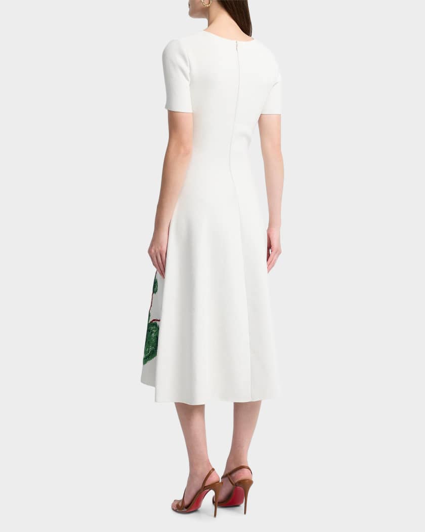 Oscar de la Renta Cyclamen Short-Sleeve Fit &amp; Flare Dress | Neiman  Marcus