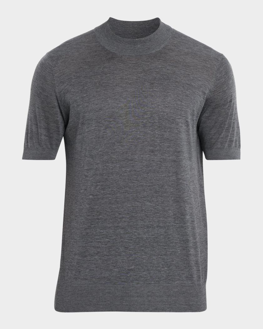 Brunello Cucinelli Short Sleeve Top L Gray Knit Contrast Brunello Cucinelli - Charcoal Ribbed Knit Short Sleeve Top main image 3