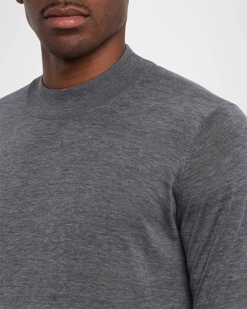 Brunello Cucinelli Men's Mock Neck Short-Sleeve Silk Knit Sweater