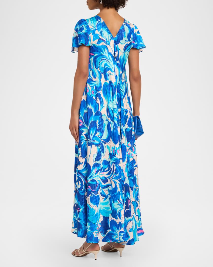 Johnny Was Embroidered Floral-Print Midi Dress | Neiman Marcus