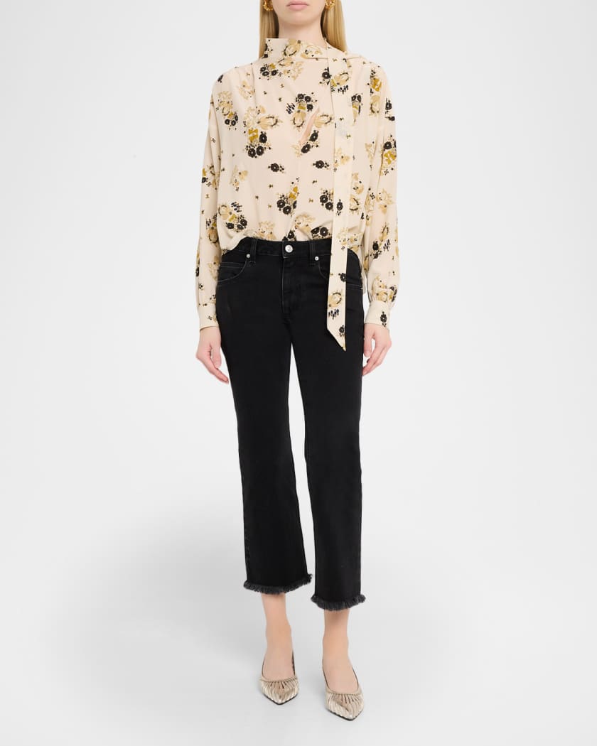 Isabel Marant Fedry Floral-Print Silk Neck-Scarf Blouse | Neiman